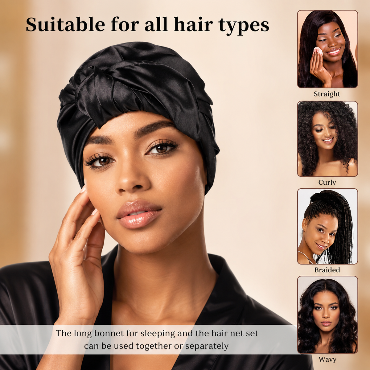 2-in-1 Hair Net & Satin Scarf Bonnet – Multi-Way Styling