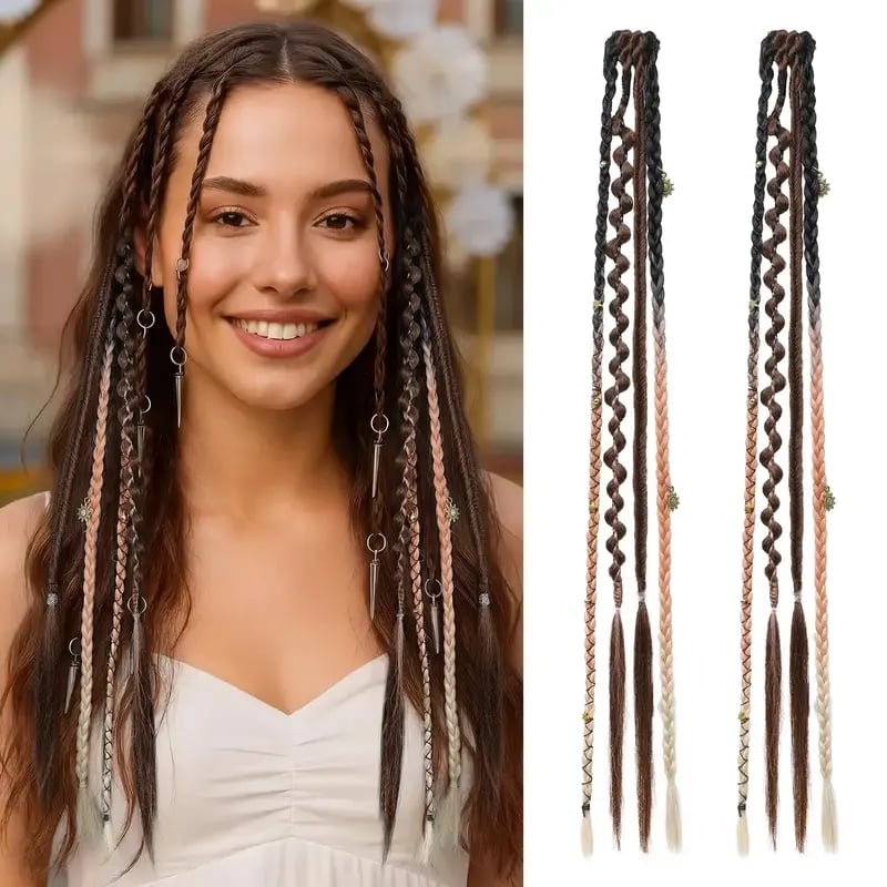🌿🎨 Boho Beaded Clip-In Braids – Effortless Festival & Everyday Hair Transformation(✨2Pcs)