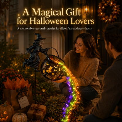 🧙‍♀️✨ Halloween Witch Cauldron Light – Spooky Garden Glow for a Magical Night 🎃🕯️