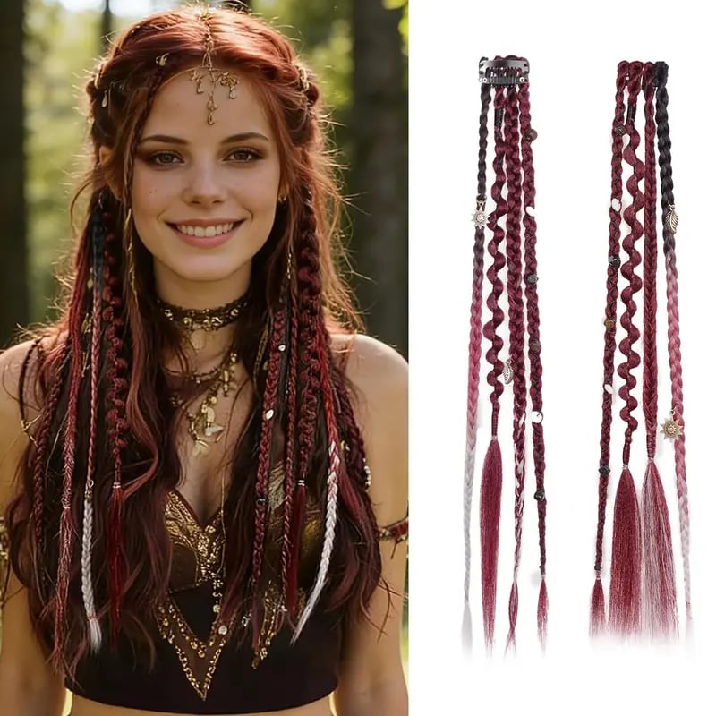 🌿🎨 Boho Beaded Clip-In Braids – Effortless Festival & Everyday Hair Transformation(✨2Pcs)