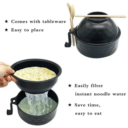 🔥 5-Piece Wheat Straw Ramen Bowl Draining Design Microwave Safe Noodle Cooke with Chopsticks🍜