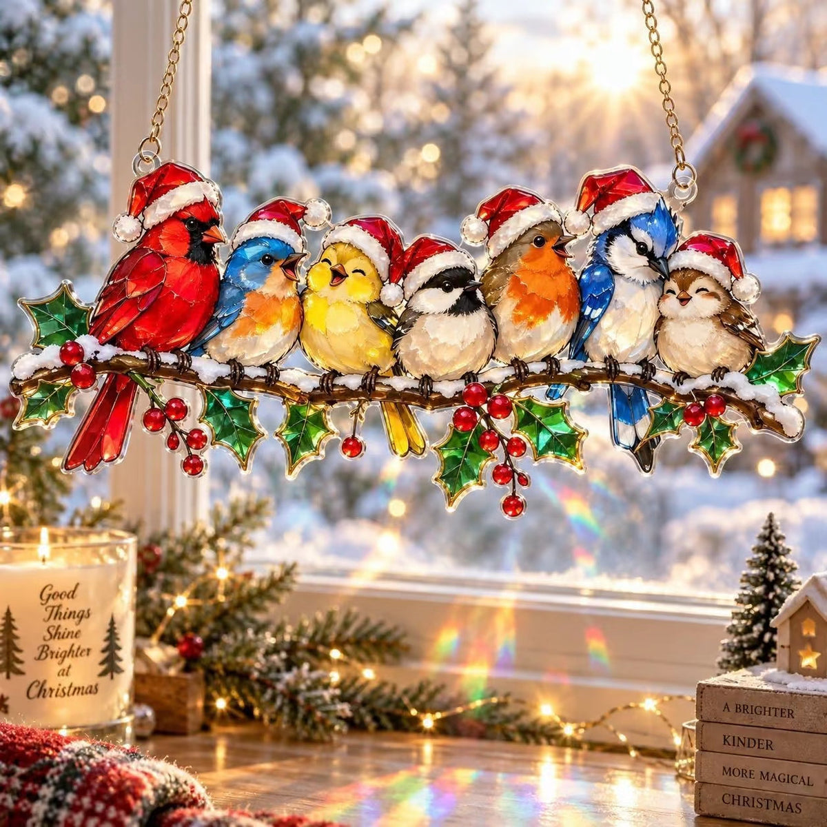 🎄✨ Whimsical Winter Suncatchers – 10 Shatterproof Stained-Glass Style Window Hangings! 🌟🏠