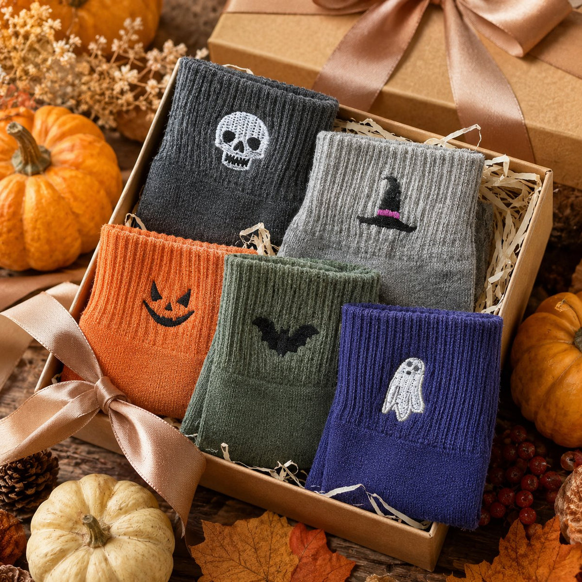 🔥LAST DAY 50% OFF -🎃 Viral Halloween Embroidered Crew Socks – Cute Spooky Knit Socks | 100% Cotton✨