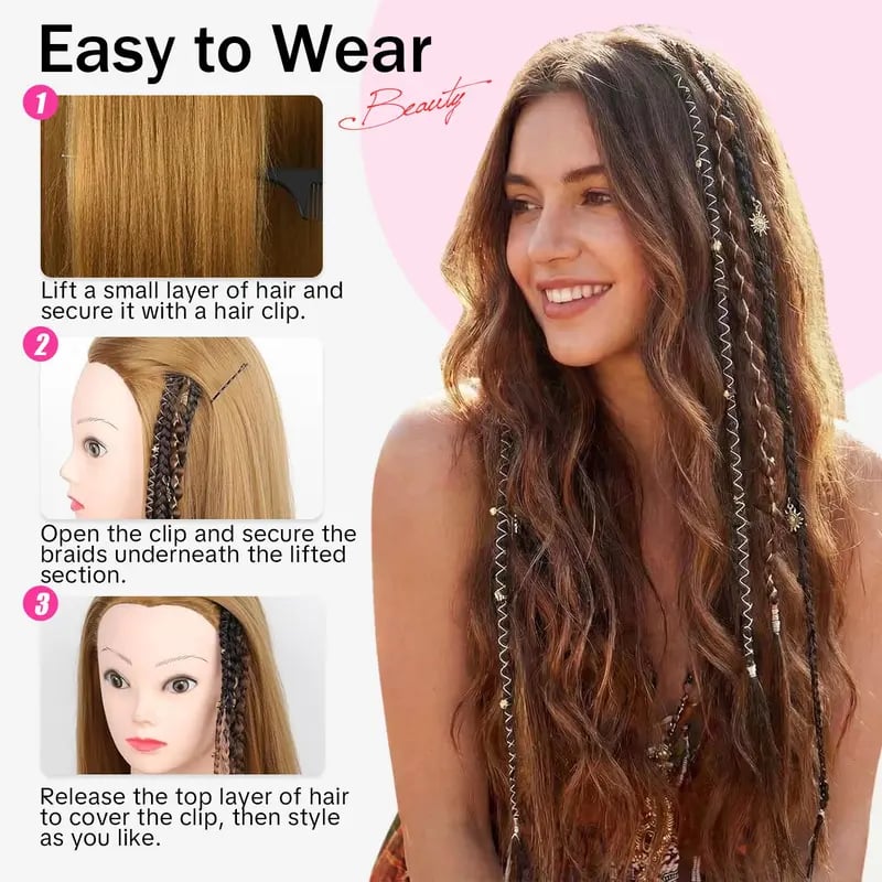 🌿🎨 Boho Beaded Clip-In Braids – Effortless Festival & Everyday Hair Transformation(✨2Pcs)