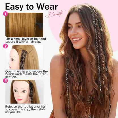 🌿🎨 Boho Beaded Clip-In Braids – Effortless Festival & Everyday Hair Transformation(✨2Pcs)