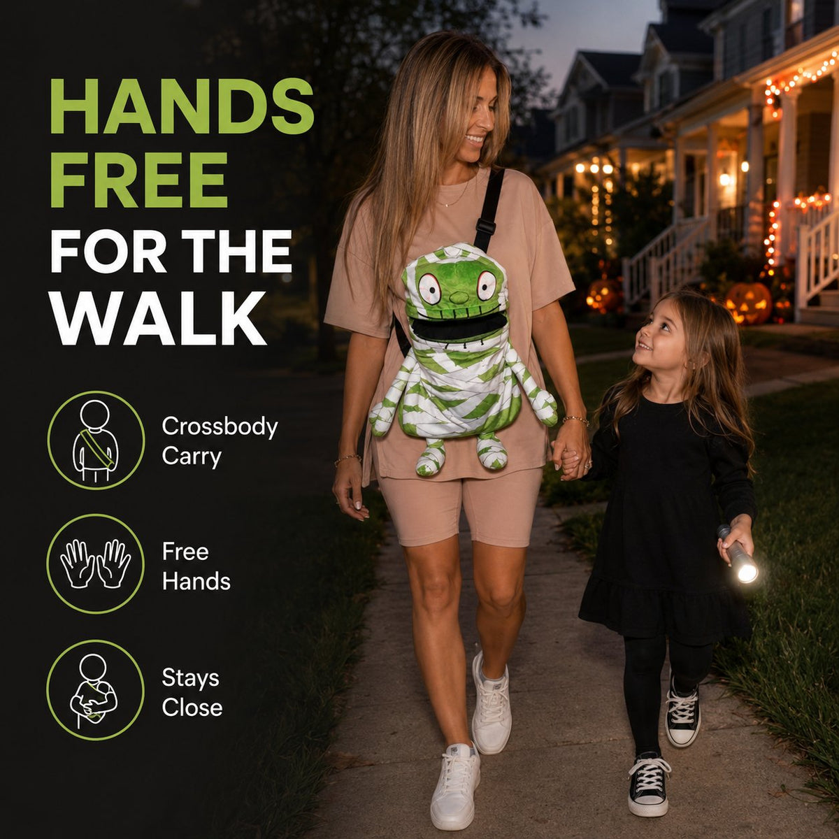 🧟🍬Hands-Free Musical Animated Mummy Children's Halloween Trick or Treat Bag with Wide-Open Mouth