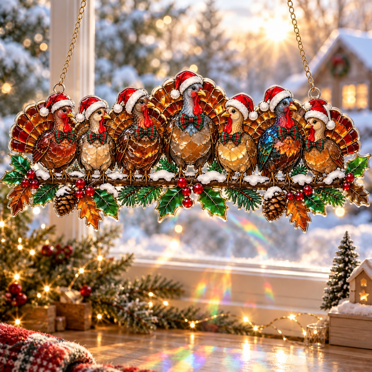 🎄✨ Whimsical Winter Suncatchers – 10 Shatterproof Stained-Glass Style Window Hangings! 🌟🏠