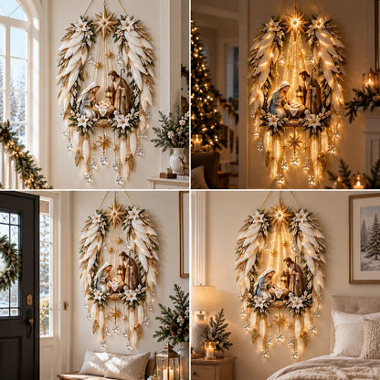 👼 Heavenly Angel Wings Nativity Light✨ – Lighted Christmas Wall Decor  ✈️