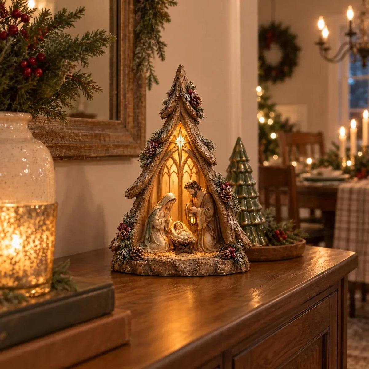 🎄✨ Old-World Lighted Nativity Trees – Warm Vintage Glow & Meaningful Christmas Décor ✝️🏡💛