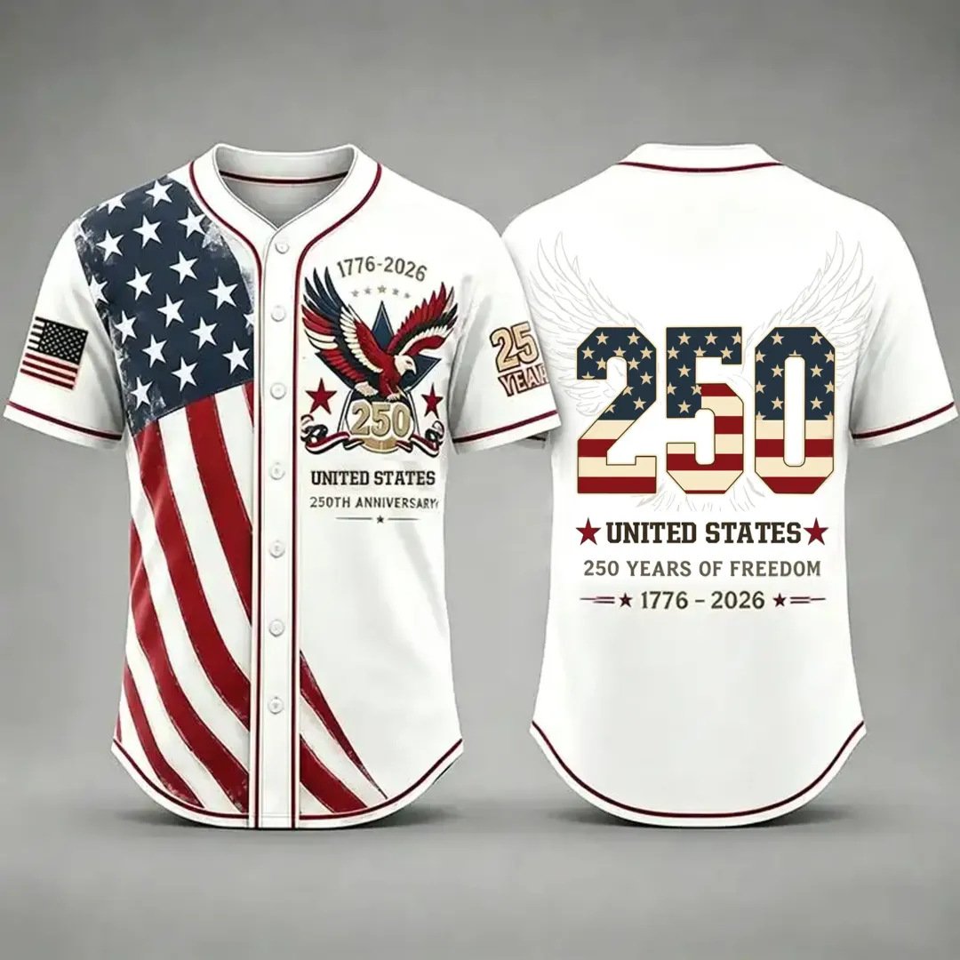 🦅 Patriotic USA All-Over Print Baseball Jersey — America 250th Semiquincentennial Edition (1776–2026) 🇺🇸