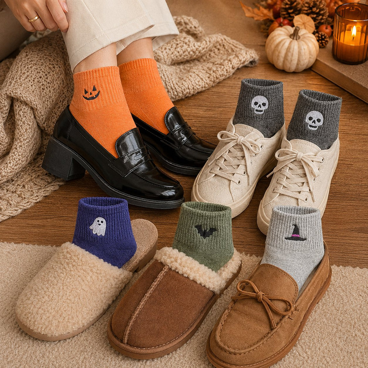 🔥LAST DAY 50% OFF -🎃 Viral Halloween Embroidered Crew Socks – Cute Spooky Knit Socks | 100% Cotton✨