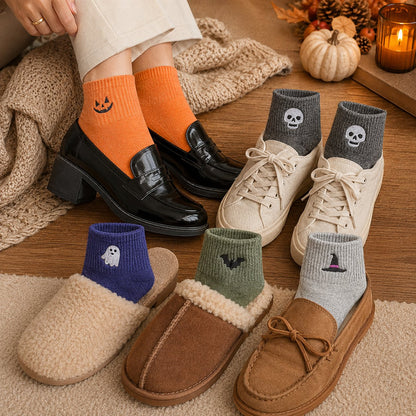🔥LAST DAY 50% OFF -🎃 Viral Halloween Embroidered Crew Socks – Cute Spooky Knit Socks | 100% Cotton✨