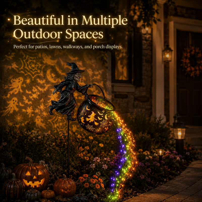 🧙‍♀️✨ Halloween Witch Cauldron Light – Spooky Garden Glow for a Magical Night 🎃🕯️