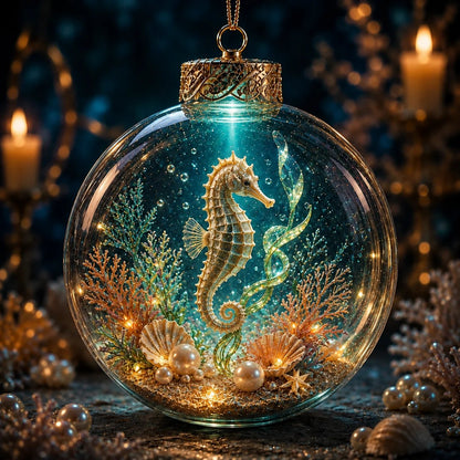 🌊 Ocean Series Illuminated 3D Model Decoration Collection | Clear Display Ornament with Detailed Sea Creatures, Coral, Shell & Pearl-Style Accents ✨