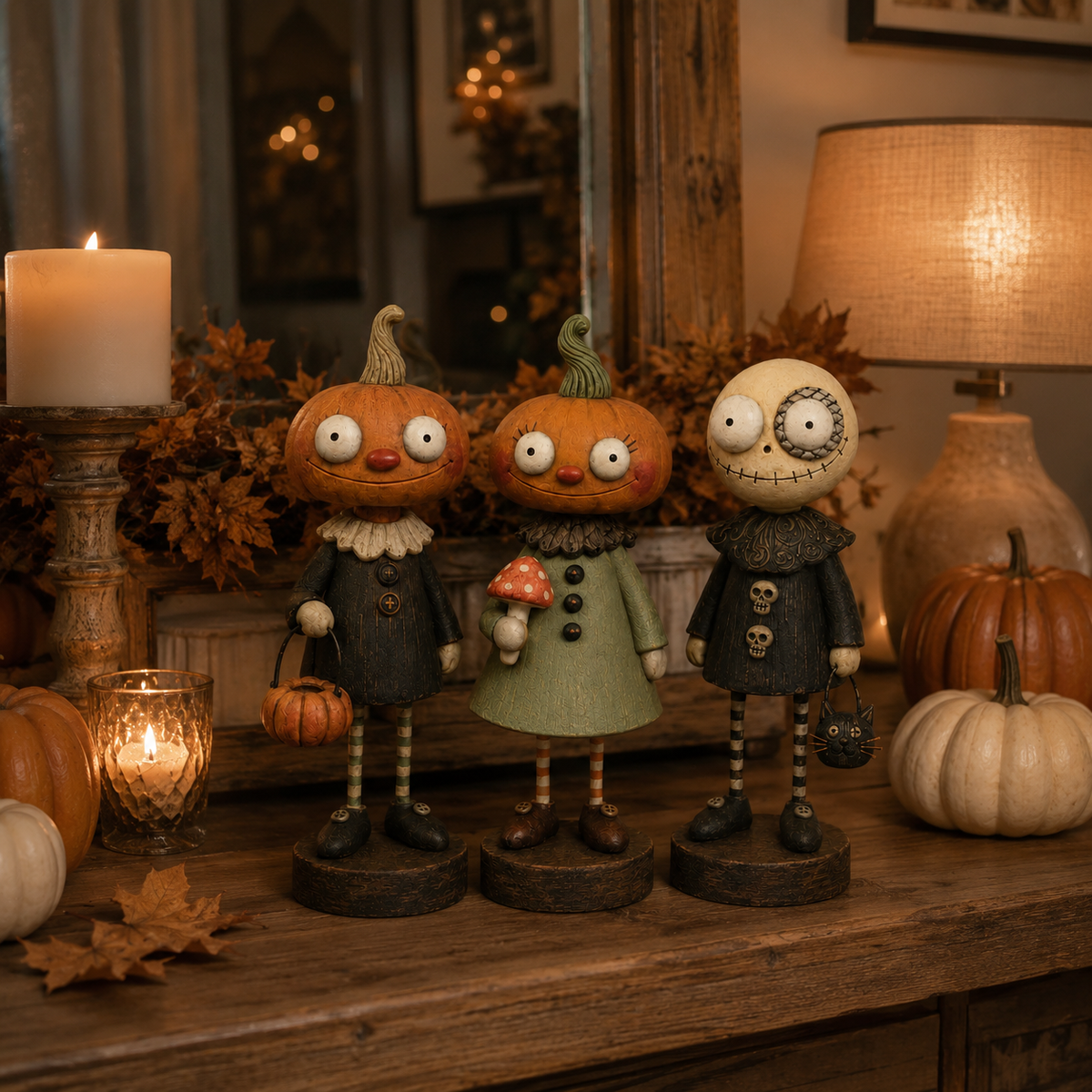 🎃👻 Primitive Pumpkin Friends – Vintage Halloween Figurines for Cozy Spooky Décor! 🕯️🧡