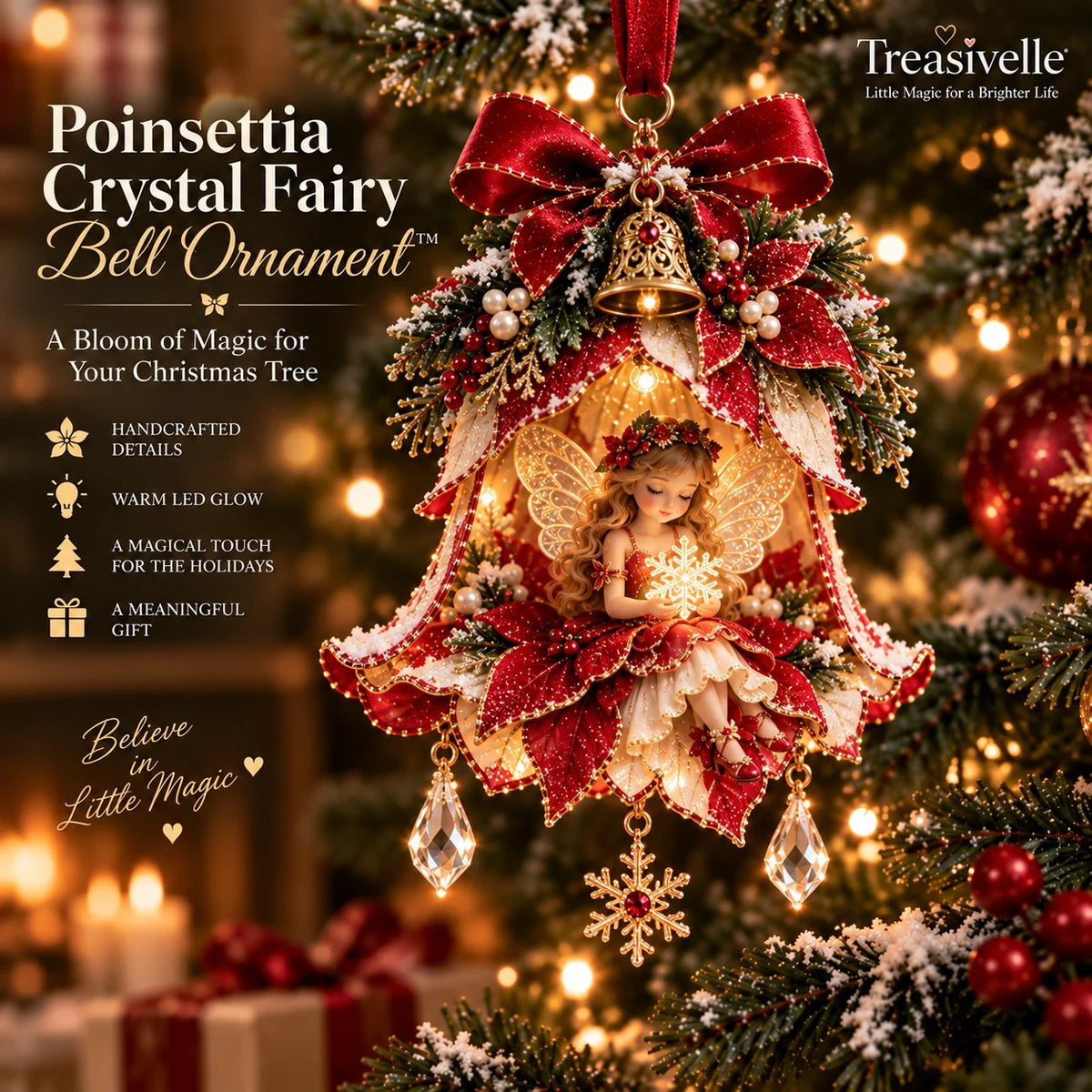 🧚‍♀️✨Enchanted Fairy Bell Christmas Ornament – Glowing Tree Décor