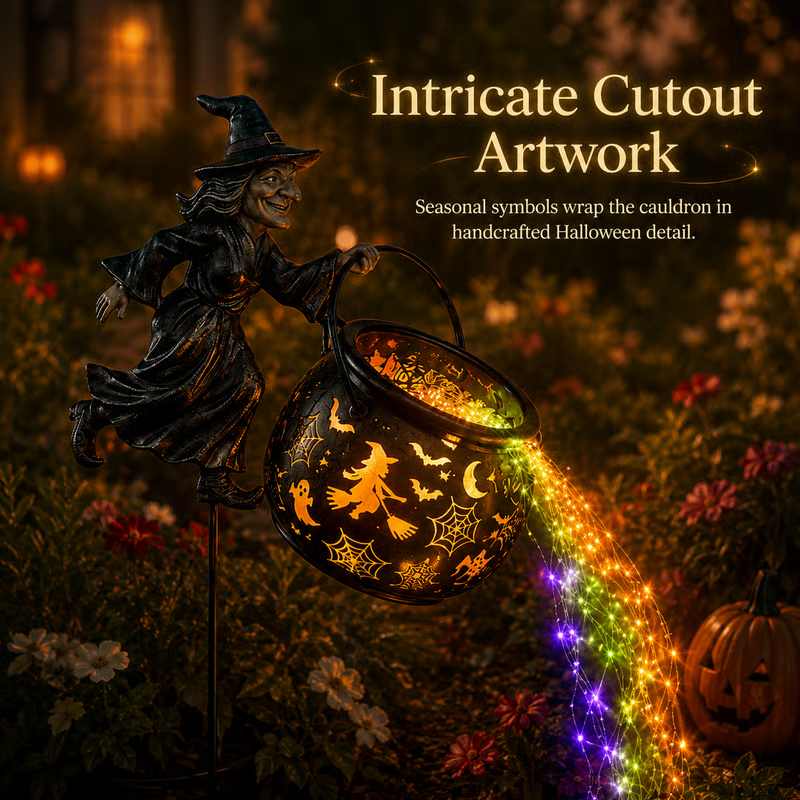 🧙‍♀️✨ Halloween Witch Cauldron Light – Spooky Garden Glow for a Magical Night 🎃🕯️