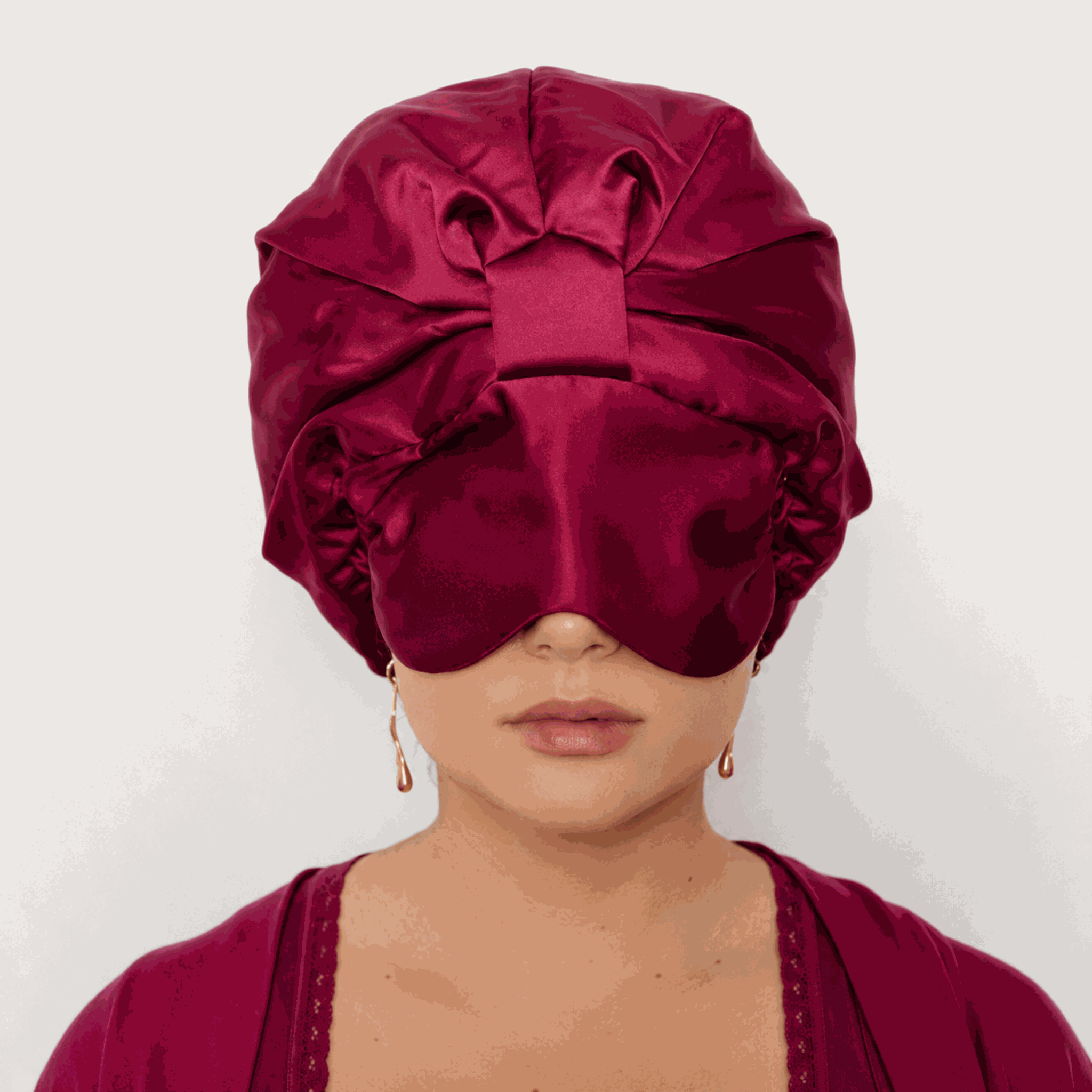 Silk Sleep Bonnet with Foldable Eye Mask – Anti-Frizz Hair & Light-Blocking Comfort
