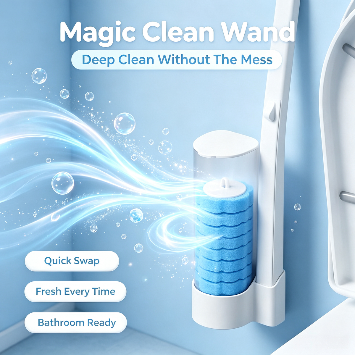 Toilet Scrubber Kit with Self-Cleaning Disposable Pads – No Pre-Rinse, No Mess, No Odor, Simplifies Bathroom Hygiene