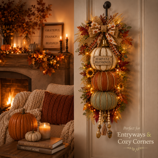 🎃✨ Lighted Stacked Pumpkin Door Decor – Cozy Fall Glow for Your Entryway! 🍂🏡