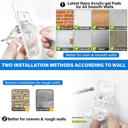 6-Pack No Drill Curtain Rod Holders, Self Adhesive Transparent Brackets for Dorm