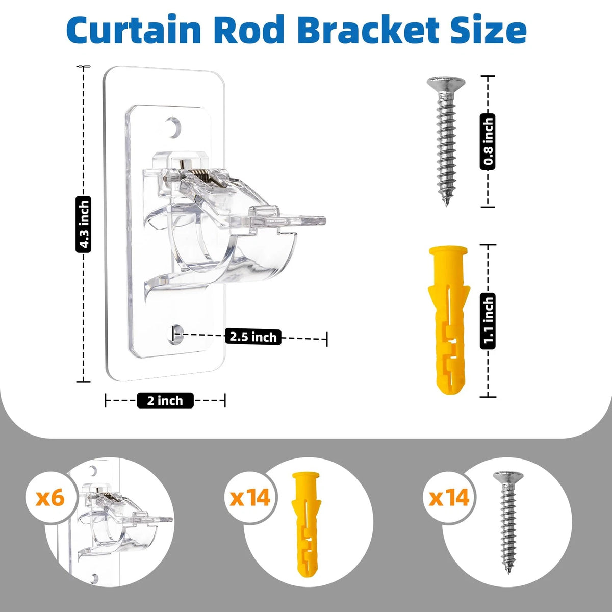 6-Pack No Drill Curtain Rod Holders, Self Adhesive Transparent Brackets for Dorm