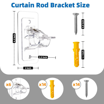 6-Pack No Drill Curtain Rod Holders, Self Adhesive Transparent Brackets for Dorm