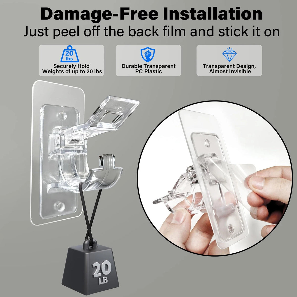 6-Pack No Drill Curtain Rod Holders, Self Adhesive Transparent Brackets for Dorm