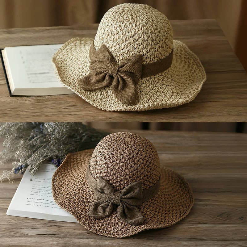 Straw Hat with Retro Bow – Foldable & Breathable for Summer!