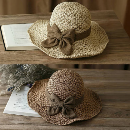 Straw Hat with Retro Bow – Foldable & Breathable for Summer!