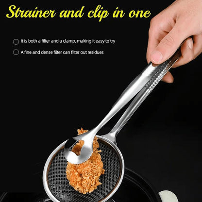 🔥50% OFF!🥢2 In 1 Food Tongs With Built In Oil Strainer For Easy Frying Serving And Draining