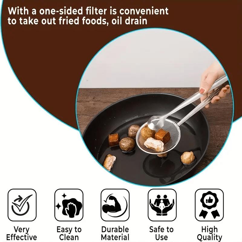 🔥50% OFF!🥢2 In 1 Food Tongs With Built In Oil Strainer For Easy Frying Serving And Draining