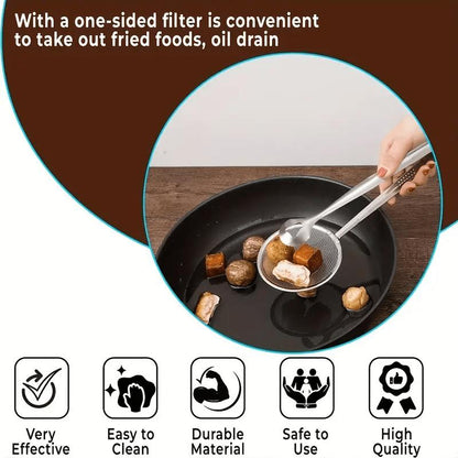 🔥50% OFF!🥢2 In 1 Food Tongs With Built In Oil Strainer For Easy Frying Serving And Draining