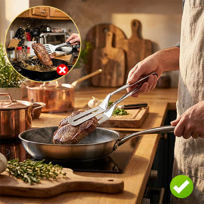 🔥50% OFF!🥢2 In 1 Food Tongs With Built In Oil Strainer For Easy Frying Serving And Draining